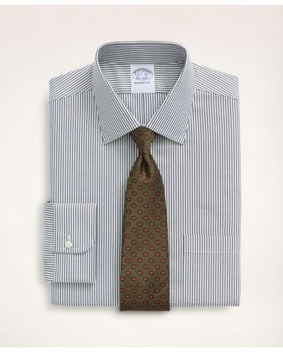 Brooks Brothers Stretch Milano Slim-fit Dress Shirt, Non-iron Herringbone Candy Stripe Ainsley Collar - Gray