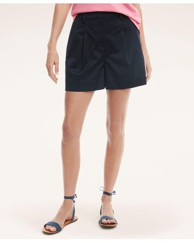 Brooks Brothers Cotton High-waisted Pleated Shorts - Blue