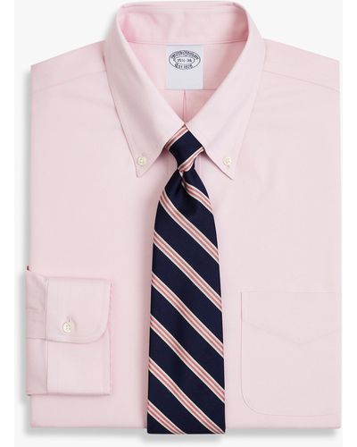 Brooks Brothers Light Pink Slim Fit Non-iron Stretch Cotton Dress Shirt With Button Down Collar - Rosa