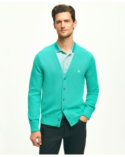 Brooks Brothers Cardigan In Egyptian Cotton - Blue