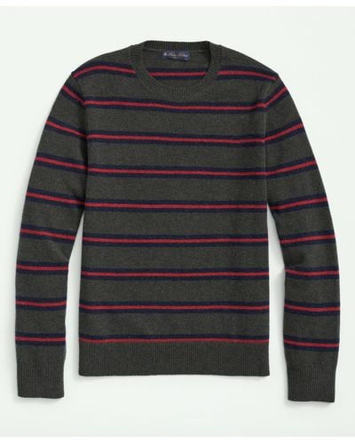 Brooks Brothers Lambswool Crewneck Belt Striped Sweater - Black