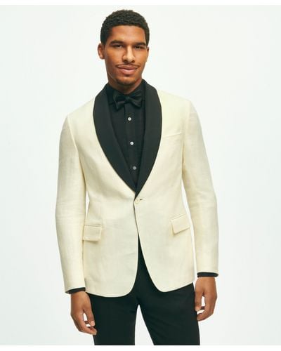Brooks Brothers Classic Fit 1818 Herringbone Dinner Jacket In Linen-wool Blend - Natural
