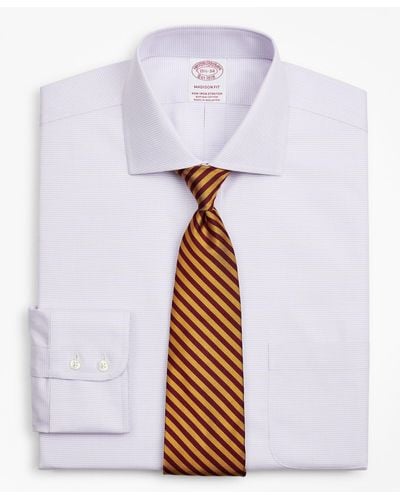 Brooks Brothers Stretch Milano Slim-fit Dress Shirt, Non-iron Twill English Collar Micro-check - White