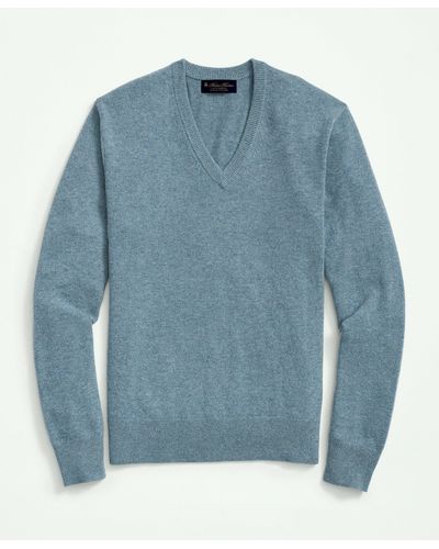 Brooks Brothers 3-ply Cashmere V-neck Sweater - Blue