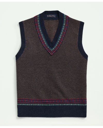 Brooks Brothers Lambswool Jacquard Tennis Sweater Vest - Blue
