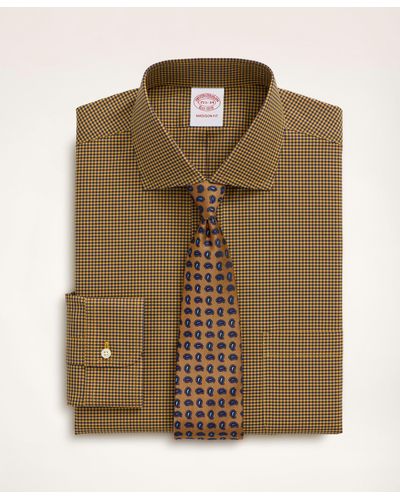 Brooks Brothers Stretch Milano Slim-fit Dress Shirt, Non-iron Poplin English Spread Collar Gingham - Natural