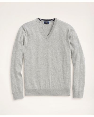 Brooks Brothers Big & Tall Supima Cotton V-neck Sweater - Gray