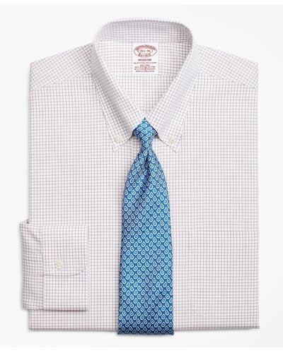 Brooks Brothers Stretch Madison Relaxed-fit Dress Shirt, Non-iron Windowpane - Red