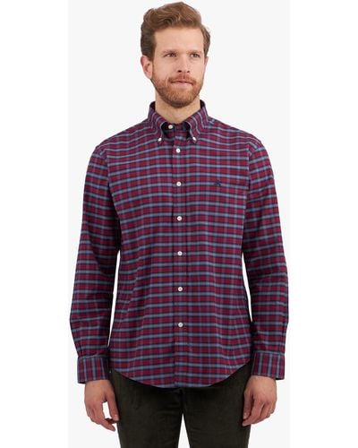 Brooks Brothers Dark Red Regular Fit Non-iron Stretch Cotton Shirt With Button Down Collar - Morado