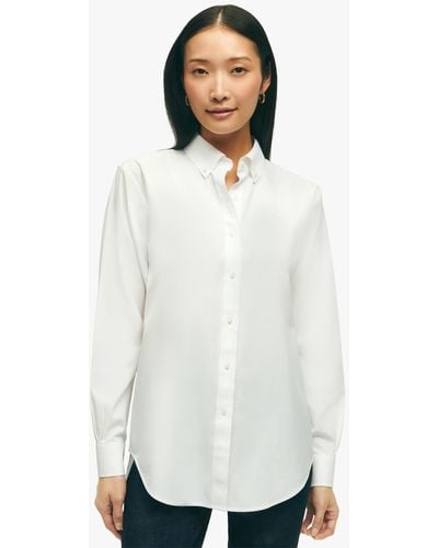 Brooks Brothers Camisa De Algodón Supima Elástico Blanco Non-iron Corte Relaxed Con Cuello Button Down