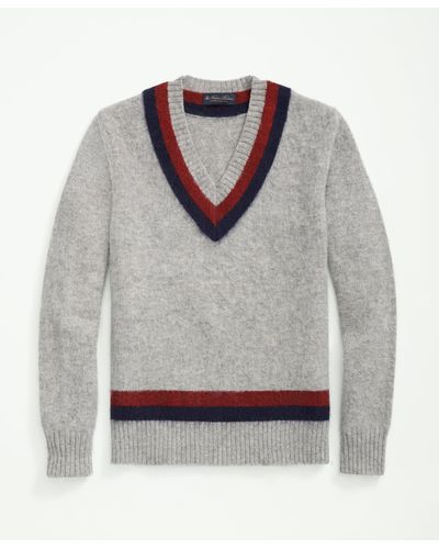 Brooks Brothers Big & Tall Brushed Wool Tennis Sweater - Gray