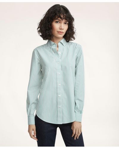 Brooks Brothers Classic Fit Stretch Supima Cotton Non-iron Bengal Stripe Dress Shirt - Blue