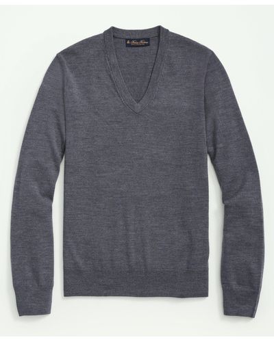 Brooks Brothers Big & Tall Fine Merino Wool V-neck Sweater - Gray
