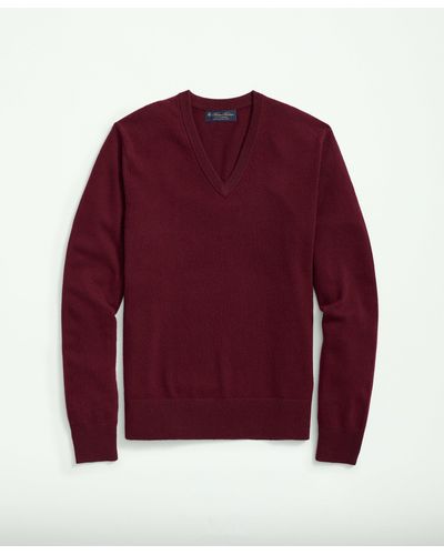 Brooks Brothers 3-ply Cashmere V-neck Sweater - Red
