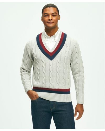 Brooks Brothers Vintage-inspired Tennis V-neck Sweater In Supima Cotton - Gray
