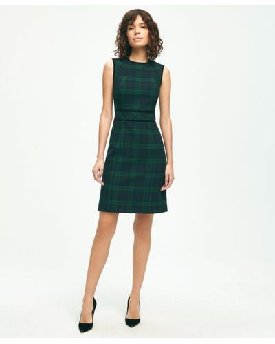Brooks Brothers Black Watch Velvet-trimmed A-line Dress - Green