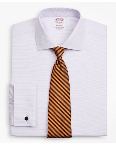 Brooks Brothers Stretch Milano Slim-fit Dress Shirt, Non-iron Twill English Collar French Cuff Micro-check - Multicolor