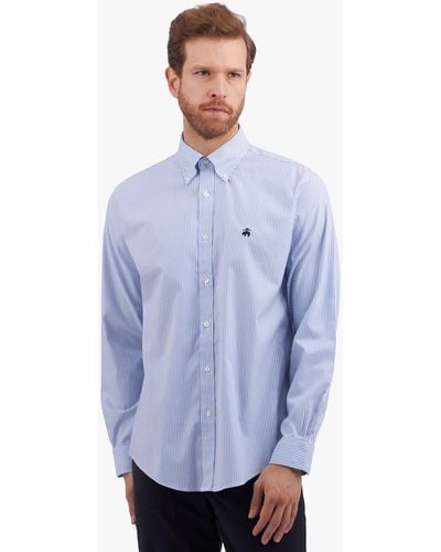 Brooks Brothers Camicia Casual Regular Fit Non-iron In Cotone Supima Elasticizzato A Righe Blu Con Colletto Button-down
