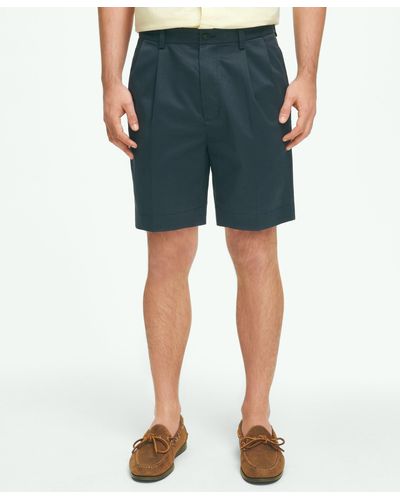 Brooks Brothers 8" Pleat Front Stretch Advantage Chino Shorts - Blue