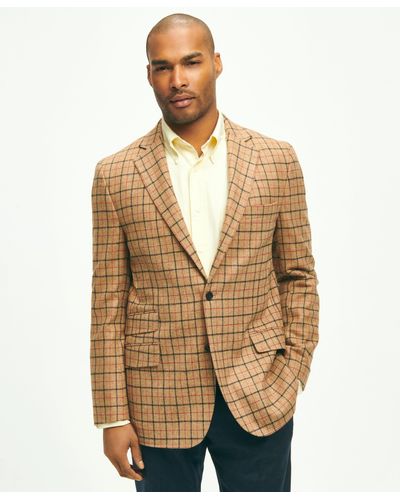 Brooks Brothers Classic Fit Lambswool Twill Checked 1818 Sport Coat - Natural