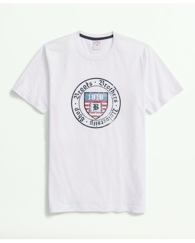 Brooks Brothers Cotton Graphic College Crest T-shirt - White