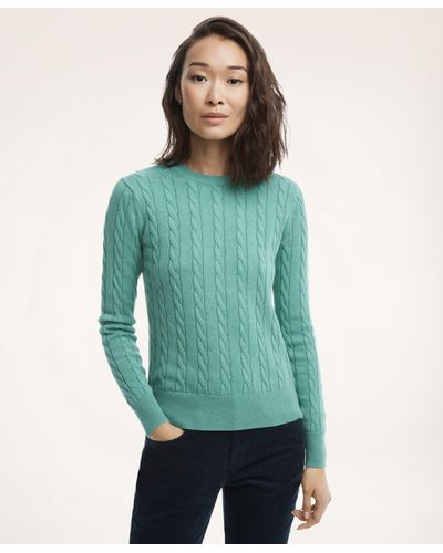 Brooks Brothers Supima Cotton Cable Crewneck Sweater - Green