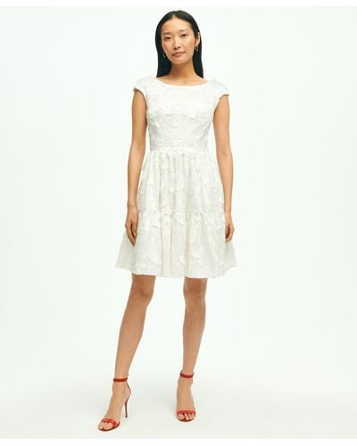 Brooks Brothers Cotton A-line Floral Applique Embroidered Dress - White