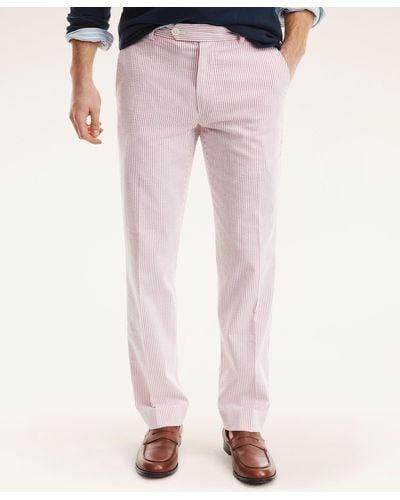 Brooks Brothers Clark Straight-fit Cotton Seersucker Pants - Pink