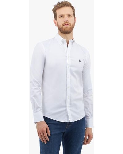 Brooks Brothers Camisa De Algodón Elástico Blanco Non-iron Corte Regular Con Cuello Button Down