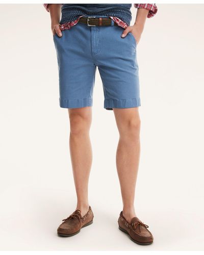 Brooks Brothers 9" Stretch Washed Canvas Shorts - Blue