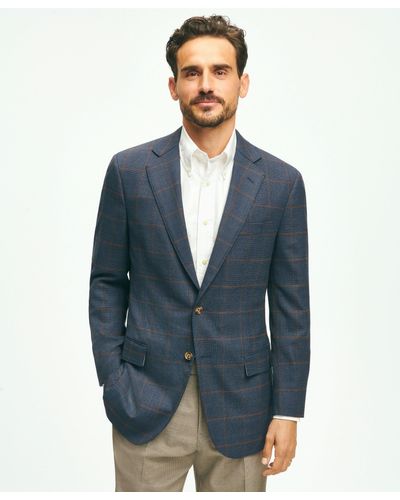 Brooks Brothers Traditional Fit Stretch Wool Hopsack Windowpane Sport Coat - Blue