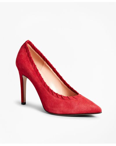 Brooks Brothers Suede Whip-stitch Point-toe Pumps Shoes - Red