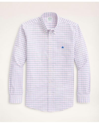 Brooks Brothers Milano Slim-fit Sport Shirt, Non-iron Oxford Windowpane - Pink