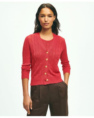 Brooks Brothers Cable Knit Cardigan In Linen Sweater - Red