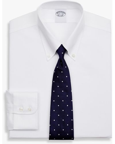 Brooks Brothers White Slim Fit Non-iron Stretch Supima Cotton Twill Dress Shirt With Button Down Collar - Bianco