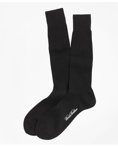 Brooks Brothers Egyptian Cotton Ribbed Crew Socks - Black