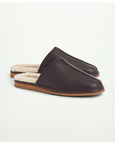 Brooks Brothers Vail Shearling Scuff Slipper Shoes - Brown