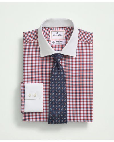 Brooks Brothers X Thomas Mason Cotton Poplin English Collar, Check Dress Shirt - Red