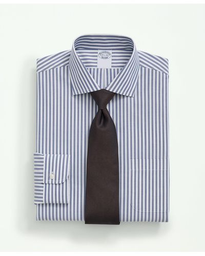 Brooks Brothers Stretch Supima Cotton Non-iron Poplin English Spread Collar, Striped Dress Shirt - Blue