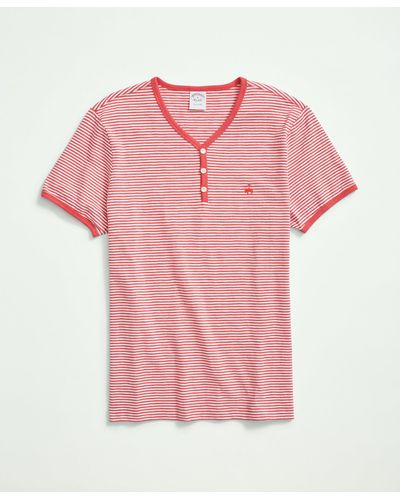 Brooks Brothers Short-sleeve Striped Slub Cotton Henley - Pink