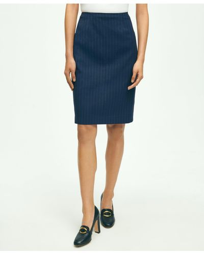 Brooks Brothers Wool Pinstripe Pencil Skirt - Blue