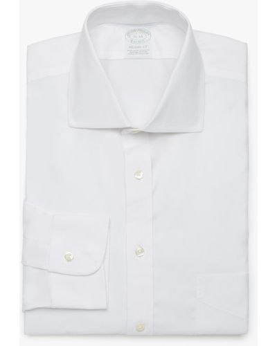Brooks Brothers Slim Fit White Non-iron Stretch Cotton Dress Shirt With Semi-french Collar - Blanco