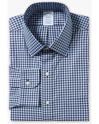 Brooks Brothers Blue Navy Gingham Regular Fit Non-iron Dress Shirt With Ainsley Collar - Azul