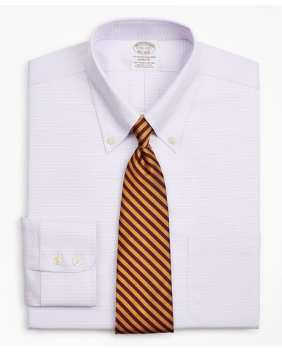 Brooks Brothers Stretch Milano Slim-fit Dress Shirt, Non-iron Twill English Collar Micro-check - White