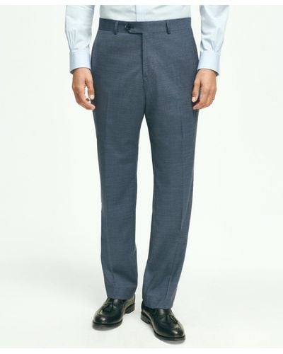 Brooks Brothers Traditional Fit Stretch Wool Mini-houndstooth 1818 Dress Pants - Blue