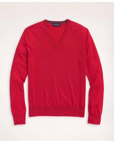 Brooks Brothers Big & Tall Merino Wool V-neck Sweater - Red