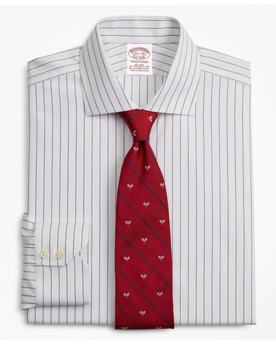 Brooks Brothers Stretch Madison Relaxed-fit Dress Shirt, Non-iron Pinstripe - White