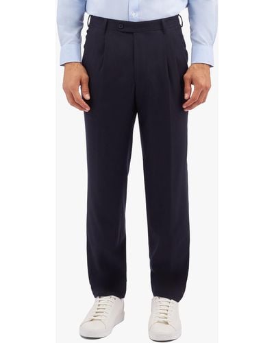 Brooks Brothers Navy Blue Wool Blend Regular Fit Trousers With Pleats - Azul