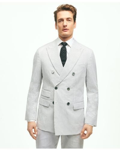Brooks Brothers Regent Fit Stretch Cotton Seersucker Double-breasted Suit Jacket - White