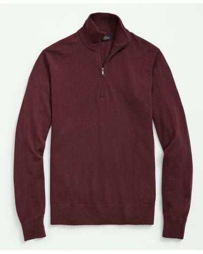Brooks Brothers Big & Tall Fine Merino Wool Half-zip Sweater - Red